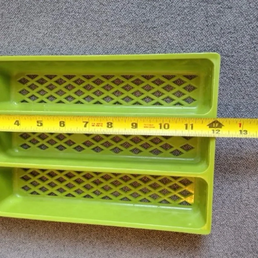 Vtg Plastic Utensil Drawer Organizer Silverware Holder Lattice Avocado Green